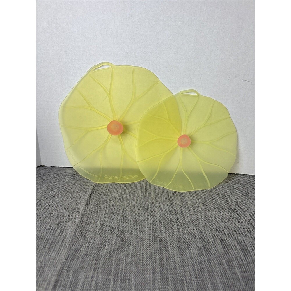Set of 2 Charles Viancin Silicone Lid Yellow Lily Pad 10” and 9” Rim Food Grade